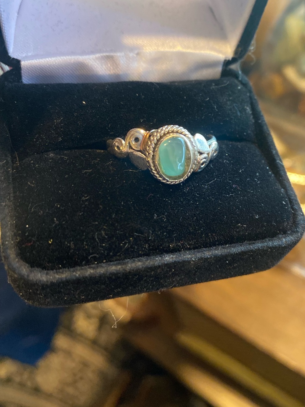 Sterling-Style Ring with Greenish-Blue Agate Stone Stamped